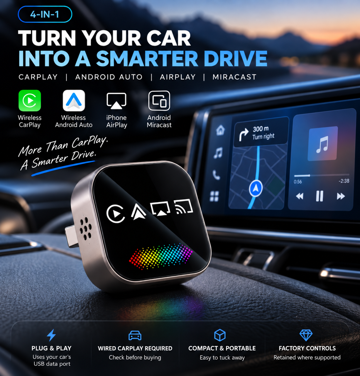 4 in 1 Wireless Carplay Android Adapter